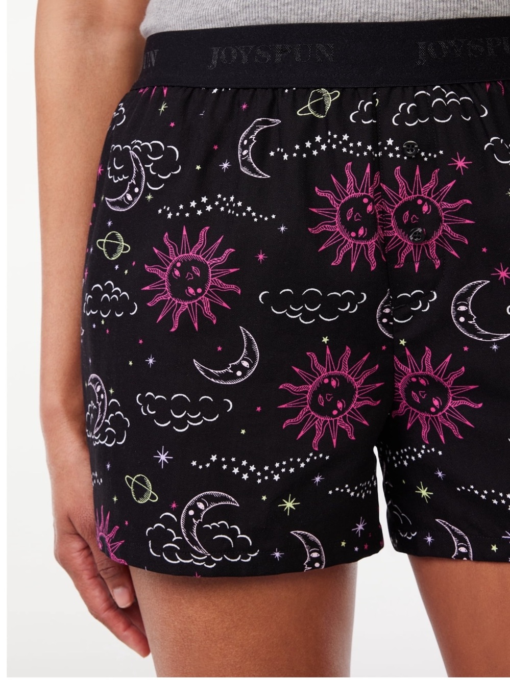 JOYSPUN Women's Black Celestial Print Pajama Shorts - Pink Sun Motif